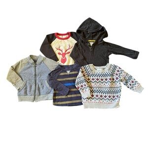 5 piece lot of toddler size 12-18 months long-sleeve tops, sweater, sweatshirts